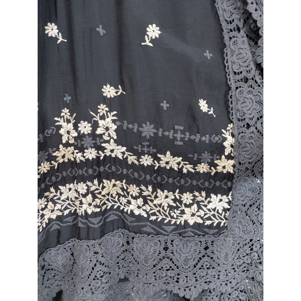 Johnny Was Black Floral Knit Lace Trim Embroidered Kimono Women Size XL - Picture 6 of 12